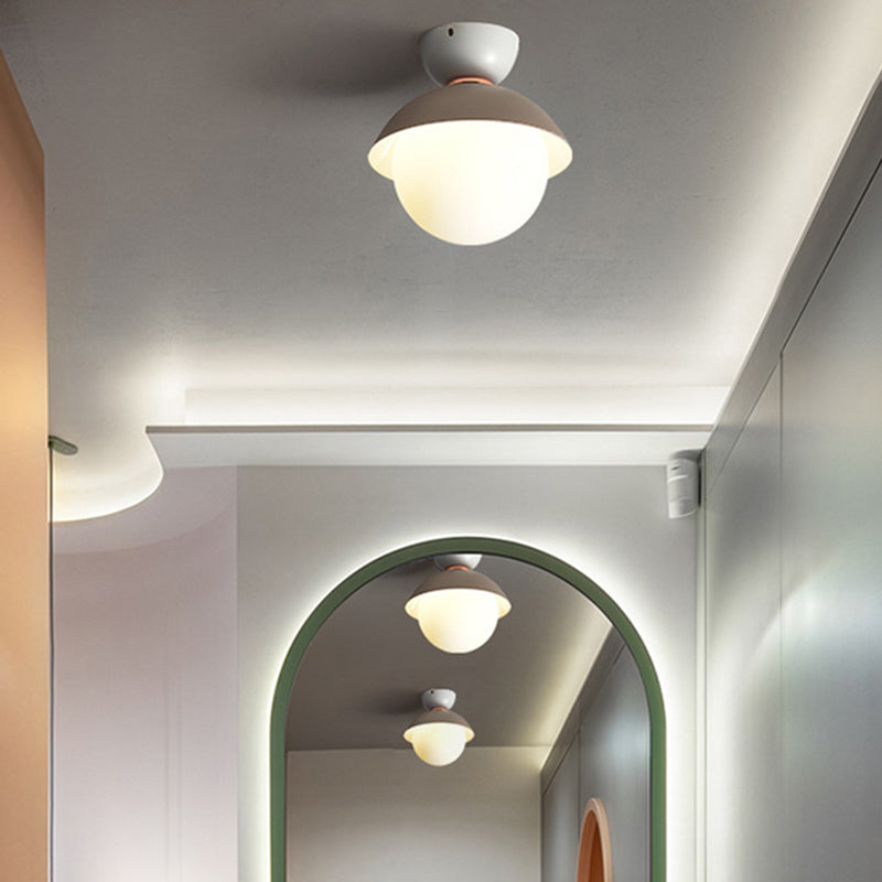 Modern Flush Mount Ceiling Light - White Glass Hallway Fixture