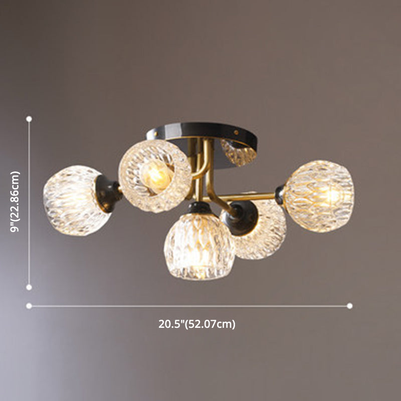 Ultra - Contemporary 5 - Light Bowl Semi Flush Chandelier - Ribbed Glass Ceiling Light For Bedroom