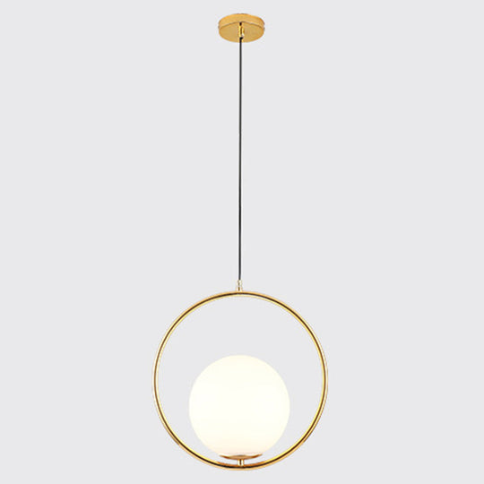 Mid-Century Opal Frosted Glass Globe Pendant Light With Hanging Lamp – 1 Gold / 14’