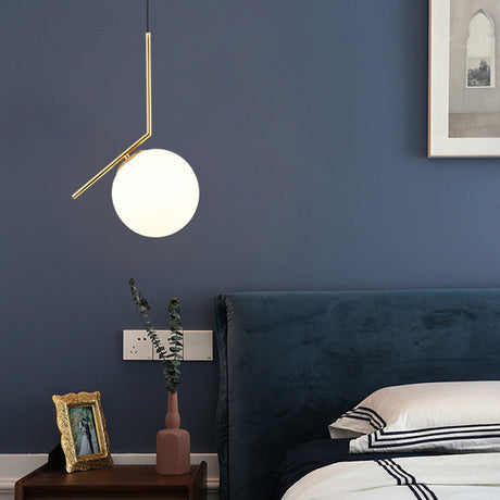Mid-Century Opal Frosted Glass Globe Pendant Light Elegant 1-Light Hanging Lamp