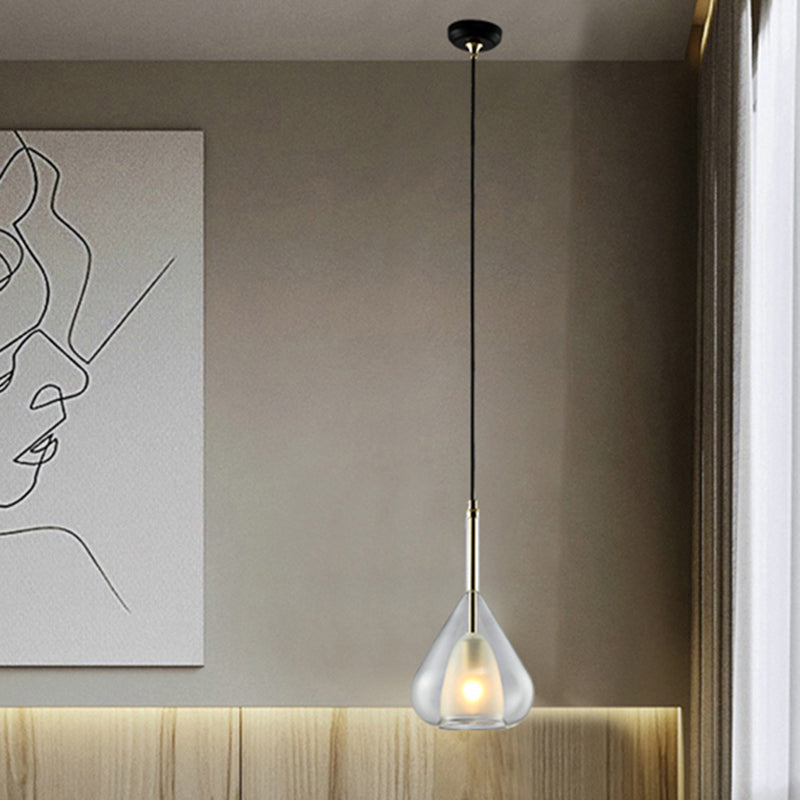 Modern Teardrop Pendant Lamp: Double Glass Living Room Lighting