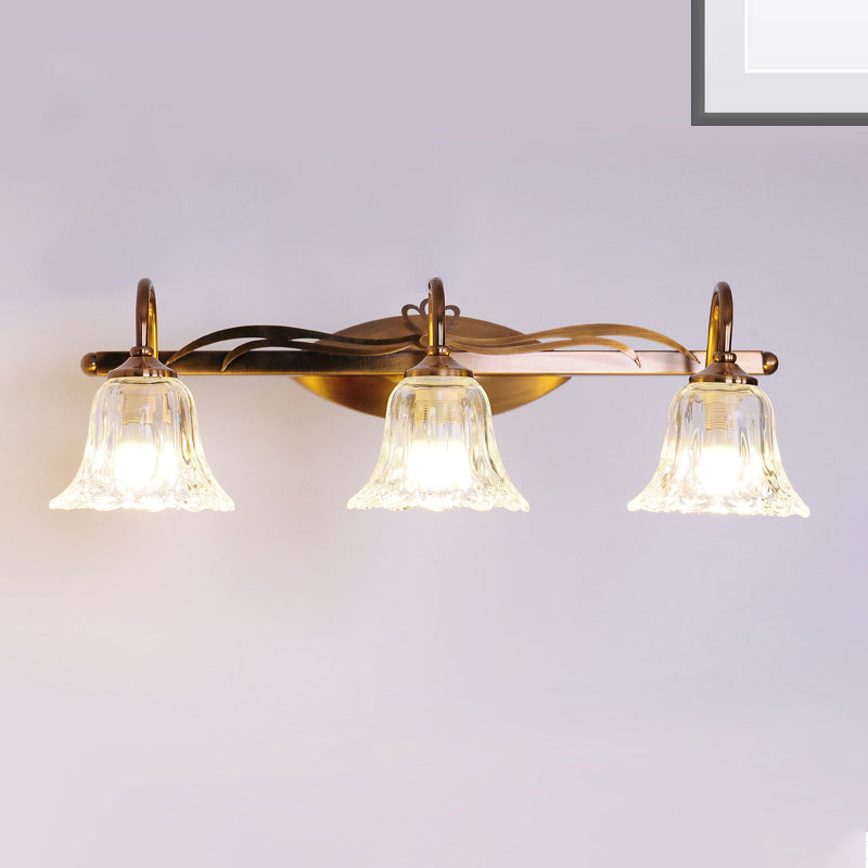 Bell Vintage Style Crystal Sconce Light With Gooseneck Arm Brown 2/3/4-Head Vanity Wall Lamp 3 /
