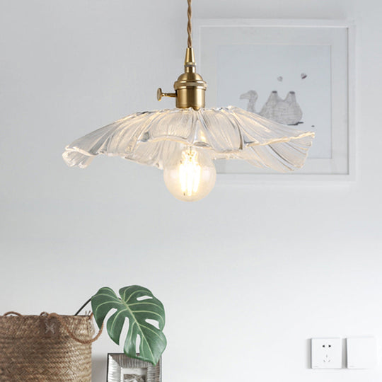 Vintage Industrial Pendant Lamp - Flower Shape Shade With Clear Glass