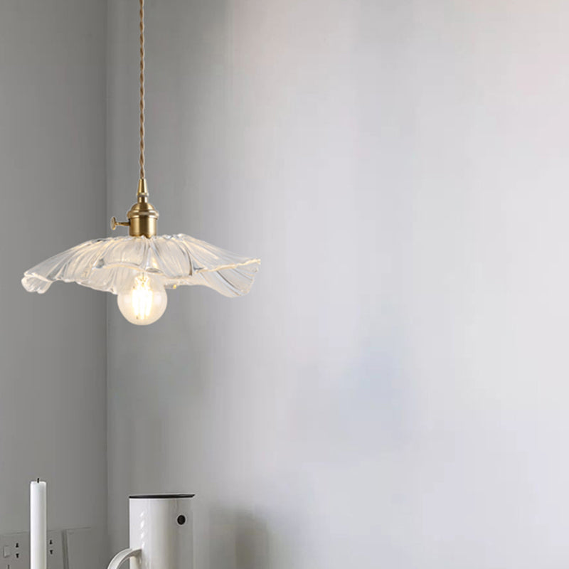 Vintage Industrial Pendant Lamp - Flower Shape Shade With Clear Glass