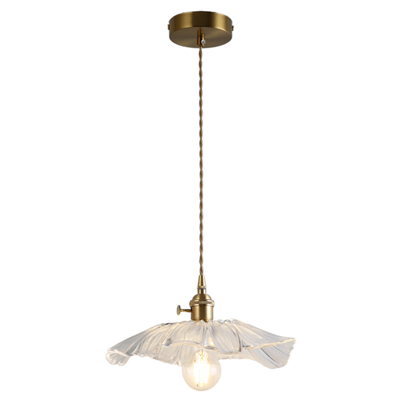 Vintage Industrial Pendant Lamp - Flower Shape Shade With Clear Glass