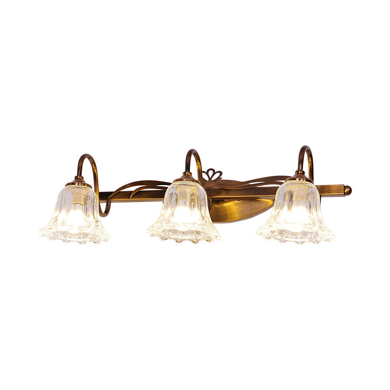 Bell Vintage Style Crystal Sconce Light With Gooseneck Arm Brown 2/3/4-Head Vanity Wall Lamp