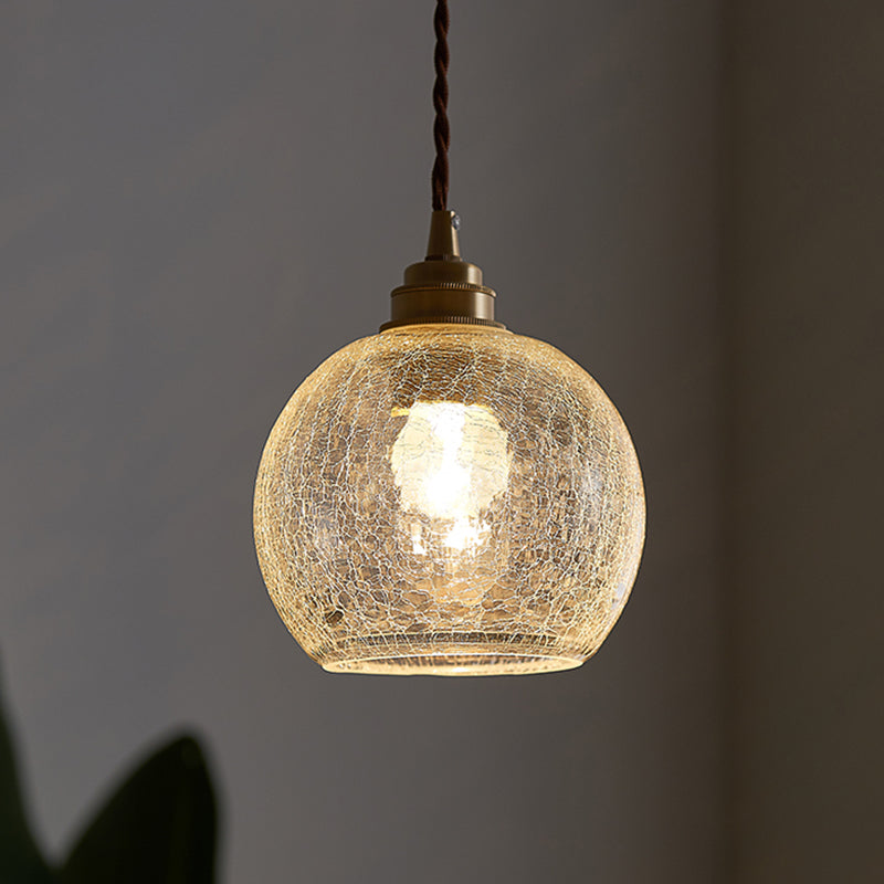 Vintage Industrial Hanging Lamp With Crackled Glass - 1-Light Spherical Pendant For Living Room