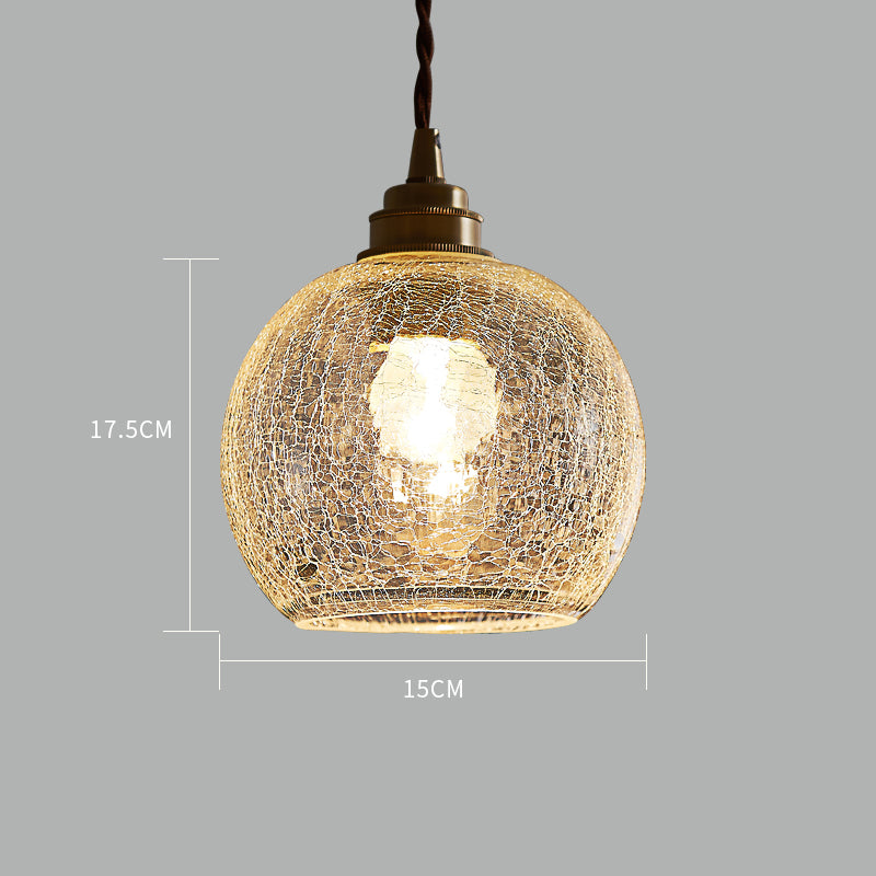 Vintage Industrial Hanging Lamp With Crackled Glass - 1-Light Spherical Pendant For Living Room