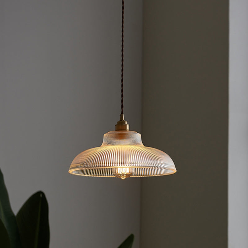 Retro Industrial Pendant Lighting - 1 Light Prismatic Glass Dome Perfect For Living Room