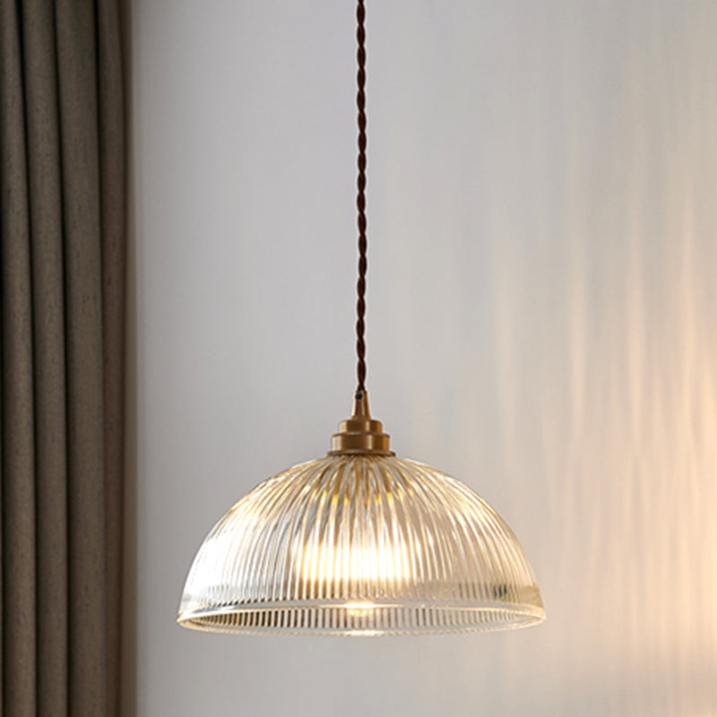 Retro Industrial Pendant Lighting - 1 Light Prismatic Glass Dome Perfect For Living Room