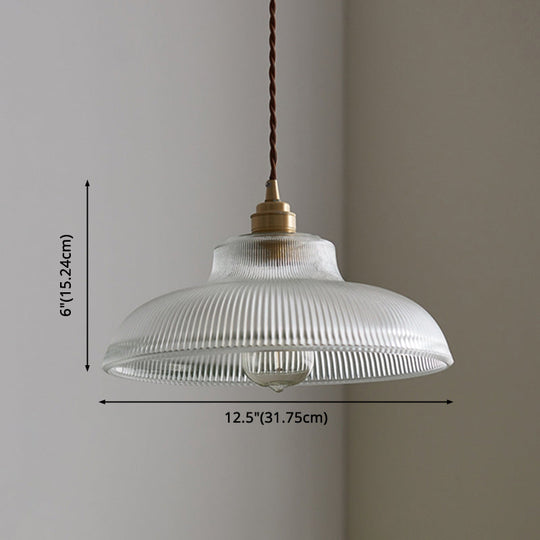 Retro Industrial Pendant Lighting - 1 Light Prismatic Glass Dome Perfect For Living Room
