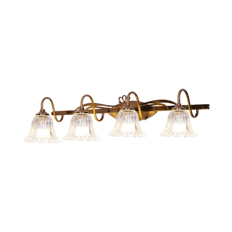 Bell Vintage Style Crystal Sconce Light With Gooseneck Arm Brown 2/3/4-Head Vanity Wall Lamp