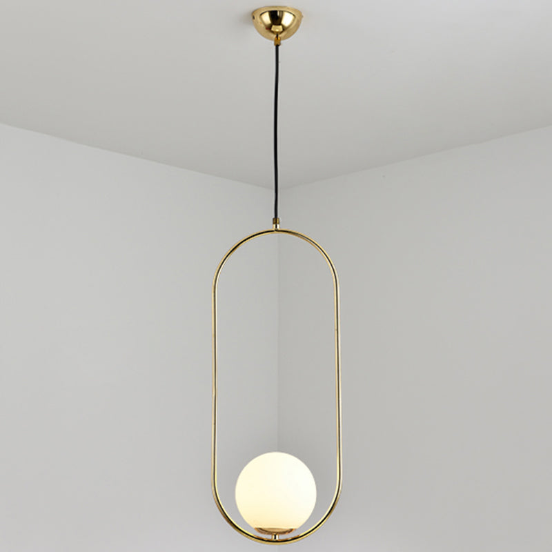 White Glass Pendant Light With Mid-Century Globe Design And Metal Ring Gold / 23.5’
