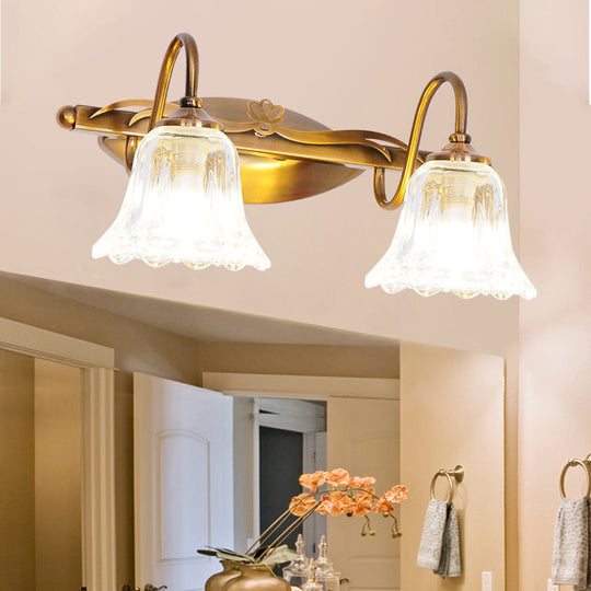 Bell Vintage Style Crystal Sconce Light With Gooseneck Arm Brown 2/3/4-Head Vanity Wall Lamp