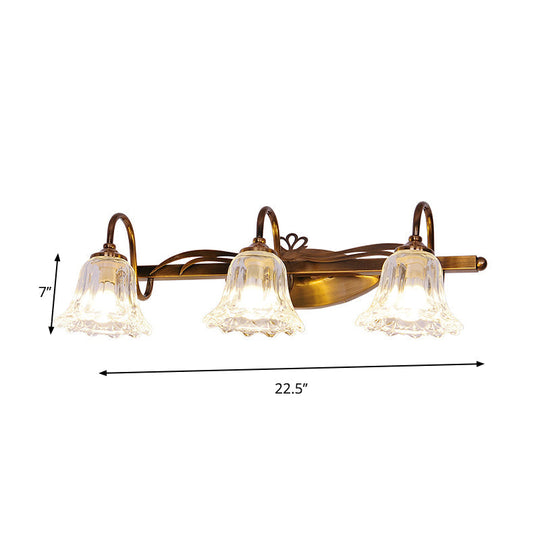 Bell Vintage Style Crystal Sconce Light With Gooseneck Arm Brown 2/3/4-Head Vanity Wall Lamp
