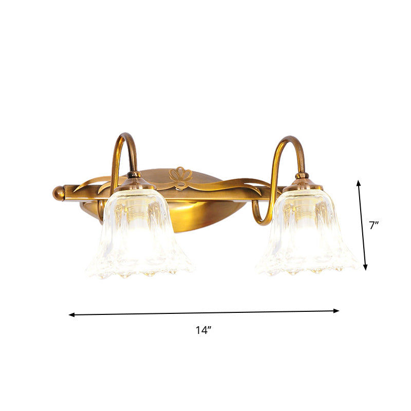Bell Vintage Style Crystal Sconce Light With Gooseneck Arm Brown 2/3/4-Head Vanity Wall Lamp