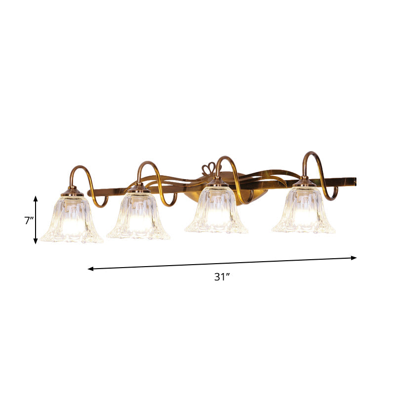 Bell Vintage Style Crystal Sconce Light With Gooseneck Arm Brown 2/3/4-Head Vanity Wall Lamp