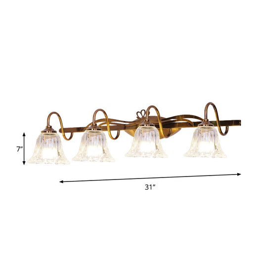 Bell Vintage Style Crystal Sconce Light With Gooseneck Arm Brown 2/3/4-Head Vanity Wall Lamp