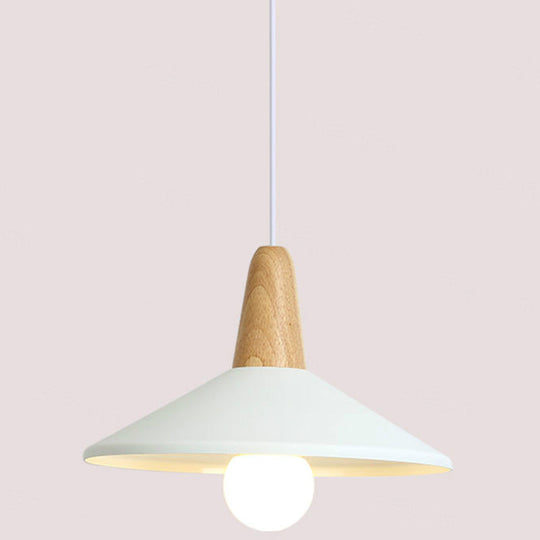Nordic Style Metal Hanging Pendant Lamp With Wooden Top - Ideal For Restaurants White / 13’