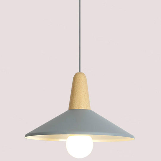 Nordic Style Metal Hanging Pendant Lamp With Wooden Top - Ideal For Restaurants Grey / 13’