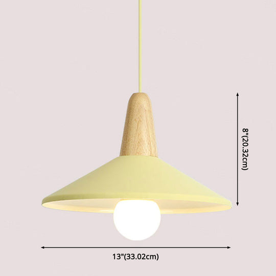 Nordic Style Metal 1-Light Hanging Ceiling Pendant With Wooden Top - Ideal For Restaurants
