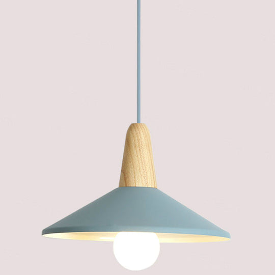 Nordic Style Metal 1-Light Hanging Ceiling Pendant With Wooden Top - Ideal For Restaurants Blue / 13