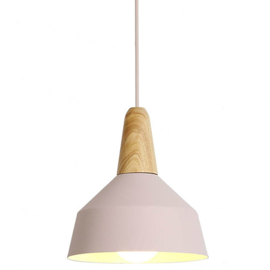 Nordic Style Metal 1-Light Hanging Ceiling Pendant With Wooden Top - Ideal For Restaurants Pink / 9