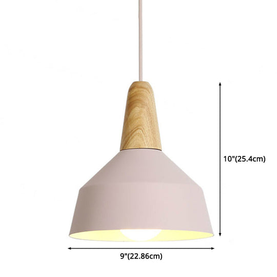 Nordic Style Metal 1-Light Hanging Ceiling Pendant With Wooden Top - Ideal For Restaurants