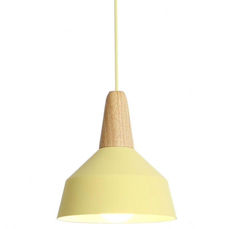 Nordic Style Metal 1-Light Hanging Ceiling Pendant With Wooden Top - Ideal For Restaurants Yellow /