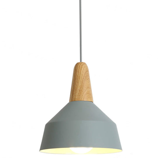 Nordic Style Metal 1-Light Hanging Ceiling Pendant With Wooden Top - Ideal For Restaurants Grey / 9