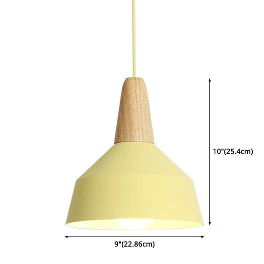 Nordic Style Metal Hanging Pendant Lamp With Wooden Top - Ideal For Restaurants