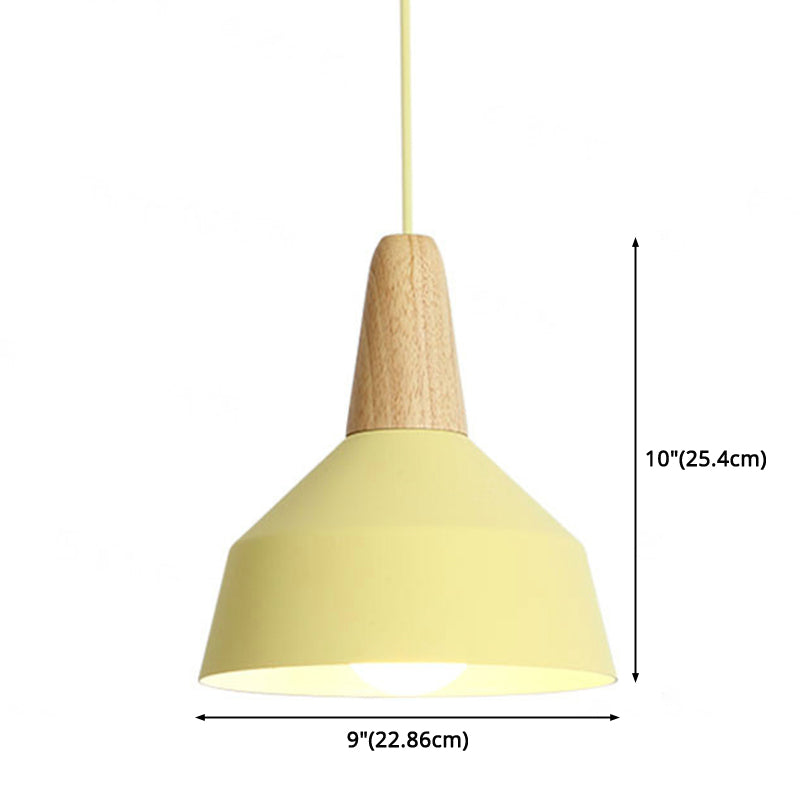 Nordic Style Metal 1-Light Hanging Ceiling Pendant With Wooden Top - Ideal For Restaurants
