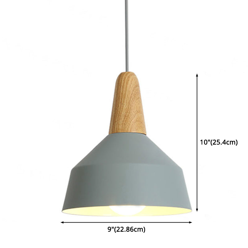 Nordic Style Metal 1-Light Hanging Ceiling Pendant With Wooden Top - Ideal For Restaurants