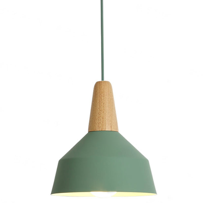 Nordic Style Metal Hanging Pendant Lamp With Wooden Top - Ideal For Restaurants Green / 9’