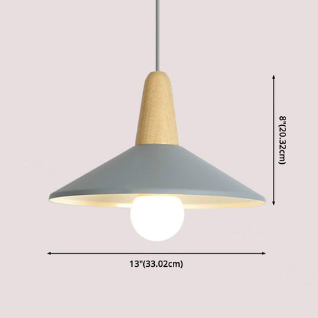 Nordic Style Metal 1-Light Hanging Ceiling Pendant With Wooden Top - Ideal For Restaurants