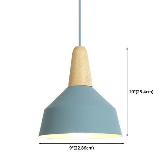 Nordic Style Metal 1-Light Hanging Ceiling Pendant With Wooden Top - Ideal For Restaurants