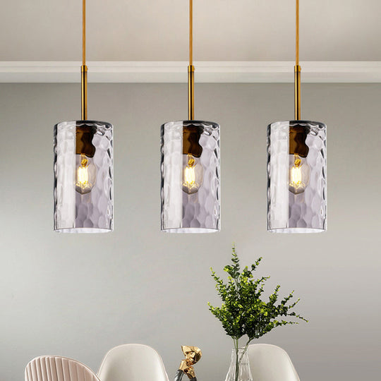Modern Minimalist Ripple Glass Hanging Pendant Lamp For Dining Room - 1-Light Cylinder Design