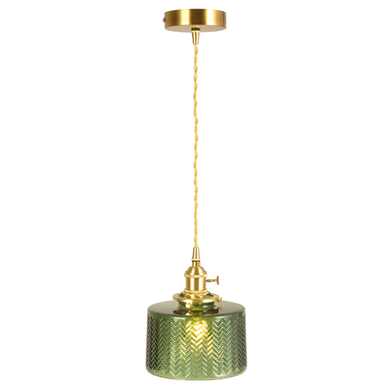 Vintage Industrial Wavy Glass Pendant Light With 1 Cylindrical Lamp Green