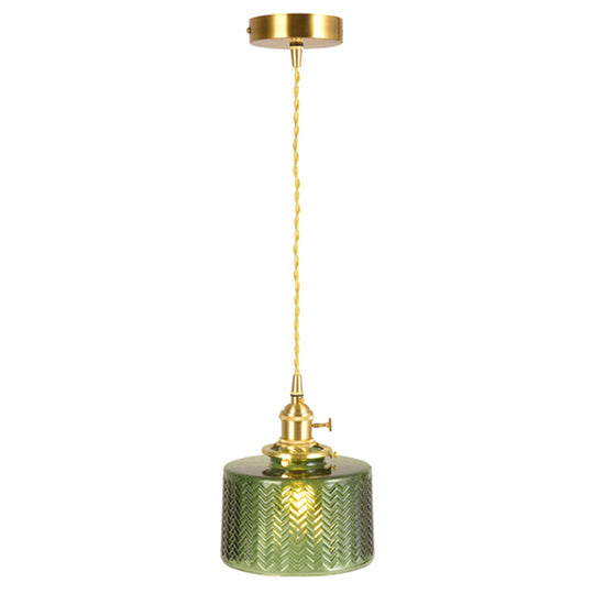 Wavy Glass Pendant Light - Vintage Industrial 1 Hanging Lamp Green