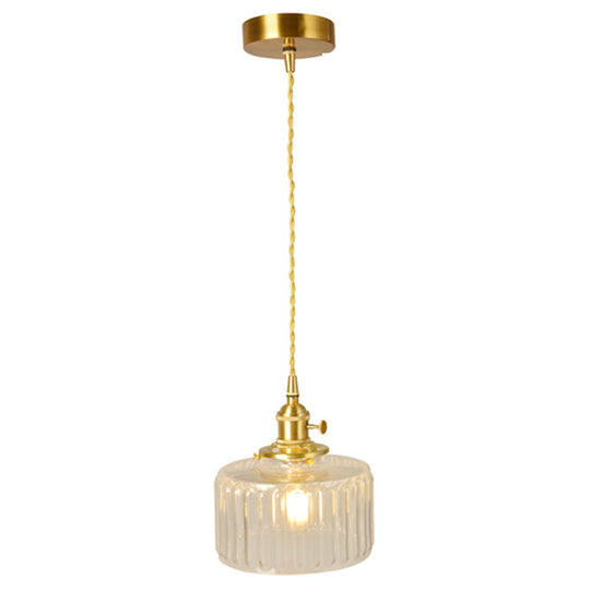 Vintage Industrial Wavy Glass Pendant Light With 1 Cylindrical Lamp Gold