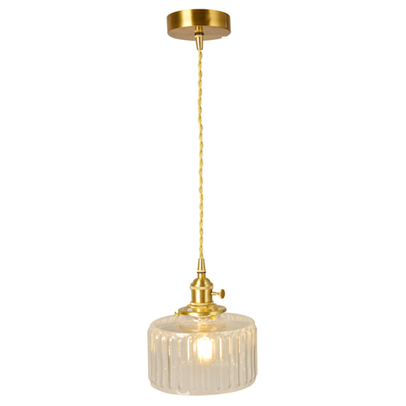 Wavy Glass Pendant Light - Vintage Industrial 1 Hanging Lamp Gold