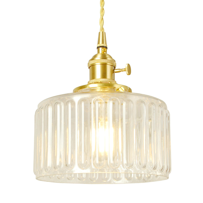 Vintage Industrial Wavy Glass Pendant Light With 1 Cylindrical Lamp