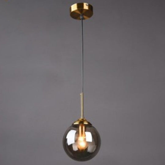 Modern Minimalist Hanging Lamp - Globe Glass Shade Pendant Light Smoke Gray