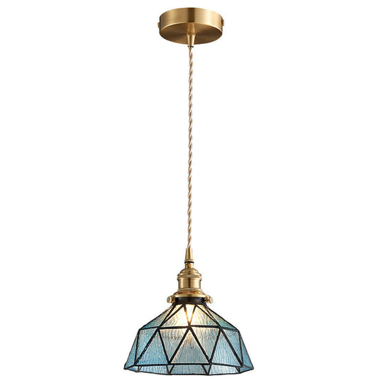 Geometric Icy Glass Pendant Lamp In Tiffany-Style