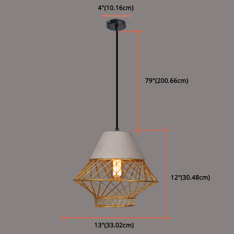 Retro Urban Wire Cage Pendant Light With Cement Top - Restaurant Hanging Lamp