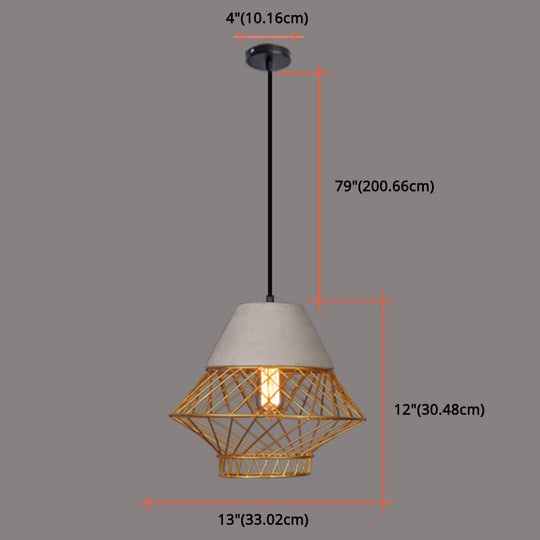 Retro Urban Wire Cage Pendant Light With Cement Top - Restaurant Hanging Lamp