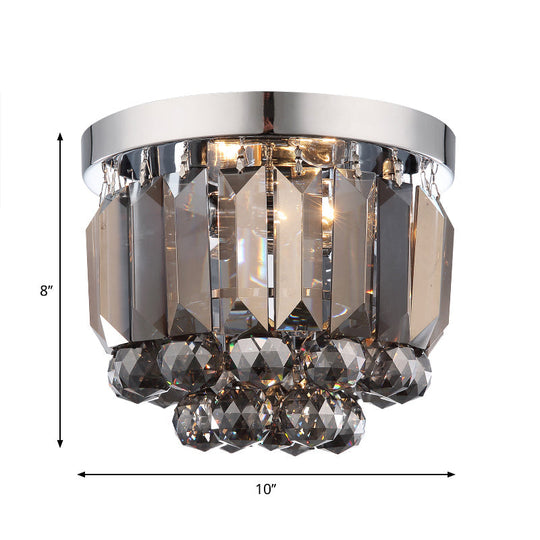 Crystal Mini Flush 2-Light Ceiling Fixture - Simple Design For Corridors Clear/Smoke Gray/Cognac