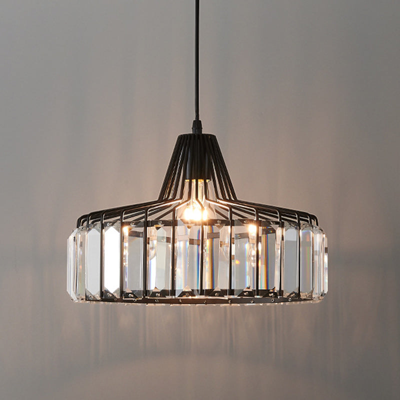 Modern Minimalist Drum Crystal Pendant Light With 1-Light For Dining Room Hanging