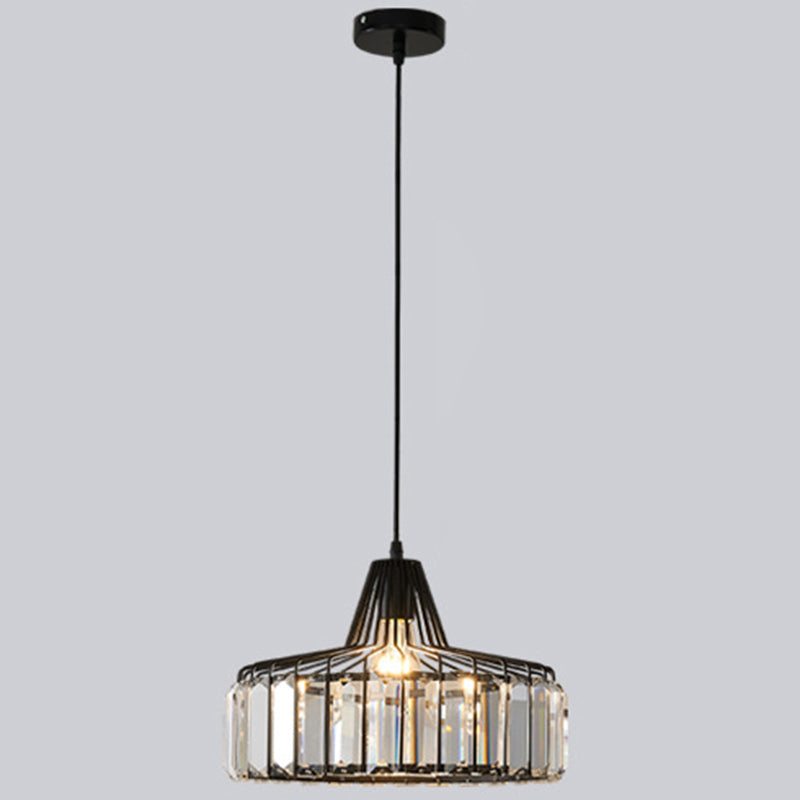 Modern Crystal Drum Pendant Light For Minimalist Dining Room Black / 10