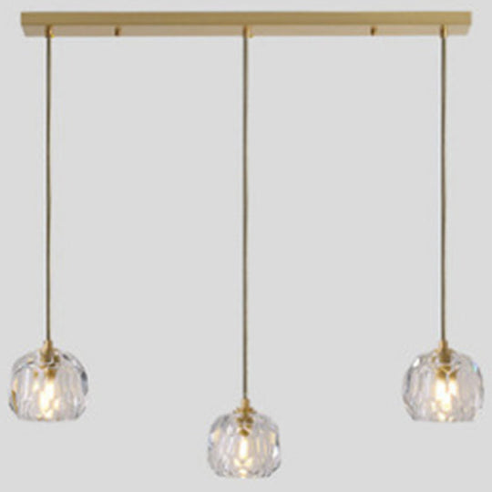 Modern Gold Hanging Lamp - Carved Crystal Shape Dining Room Ceiling Pendant / Linear